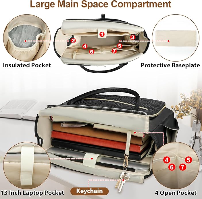 Veirdro Large Bible Tote Bag with Bible Cover Case for Women, Portable Church Bag with 13 Inch Laptop Compartment& 14 Pen Slots, Quilted Bible Purse with Shoulder Strap for Bible Study Supplies, Black
