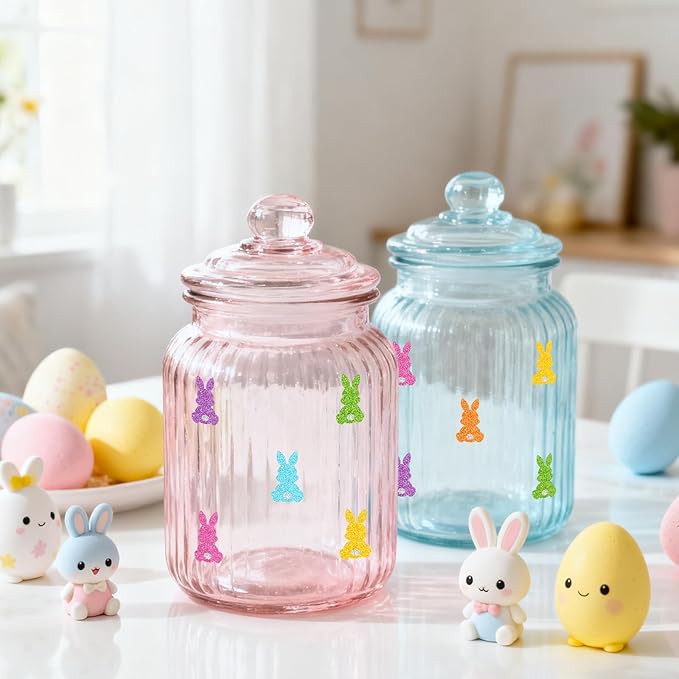Whaline 1200Pcs Easter Mini Holographic Stickers Self Adhesive Stickers Sparkly Bunny Rabbit Spring Label Decals for Craft Scrapbook Envelope Card Teacher Reward, 10 Sheets