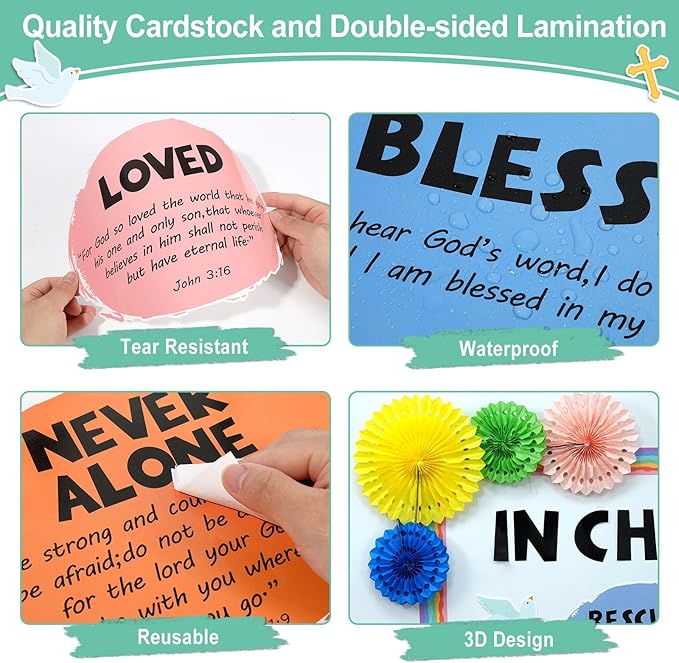 Christian Inspirational Bulletin Board Decorations Set 3D Religious Jesus Cross Bible Paper Cutouts Motivational You are Border for Sunday Church Valentine's Day School Classroom Prayer Board Supplies