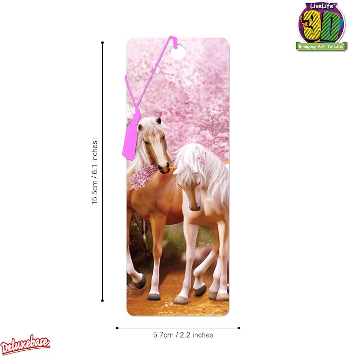 3D LiveLife Bookmark - Spring Love from Deluxebase. Cute Lenticular Horse Page Marker. Animal Themed Accessories for Book Lovers. Small Gifts for Men, Women, Writers and Teachers.