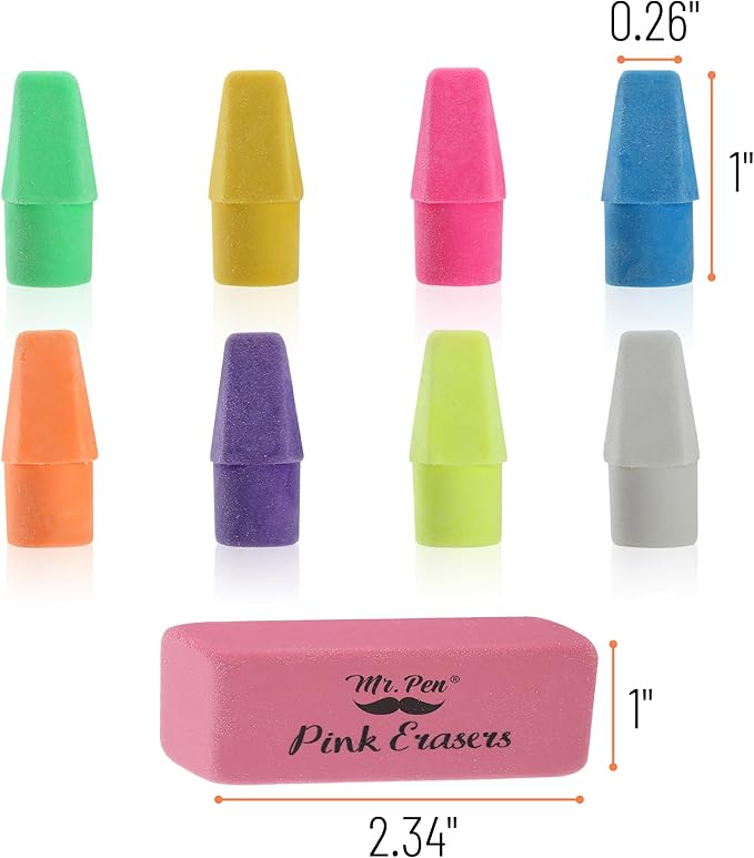 Mr. Pen- School Eraser Combination Set, 60 Pack, Assorted Colors, Latex Free Erasers for School, Office, Art Sketching, Homework, Exams, Clean Smudge-Free Correction