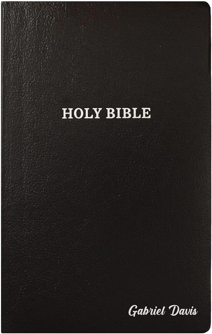 Personalized KJV Bible King James Version Faux Leather Small Print Economy Bible with Custom Name at The Lower Right Side & Red-Highlighted Verses, Custom Gift for Christian Celebrations | Black