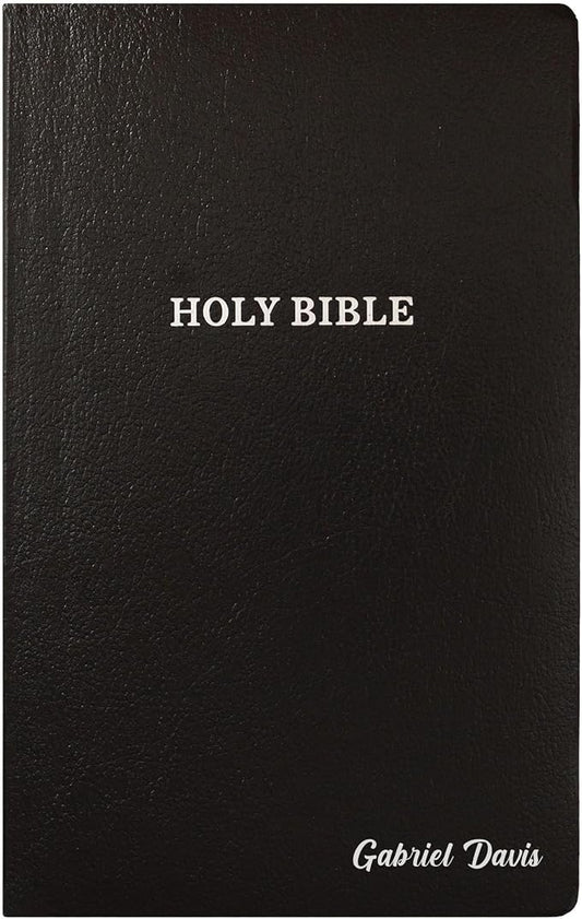 Personalized KJV Bible King James Version Faux Leather Small Print Economy Bible with Custom Name at The Lower Right Side & Red-Highlighted Verses, Custom Gift for Christian Celebrations | Black