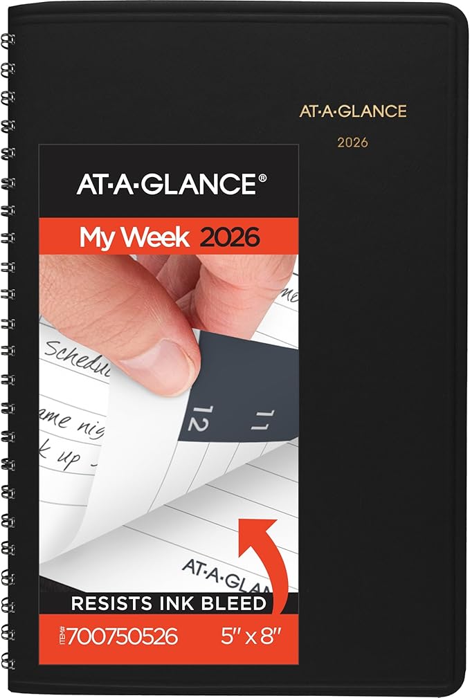 AT-A-GLANCE 2026 Appointment Book Planner, Weekly, 5" x 8", Small, Hourly, Black (700750526)