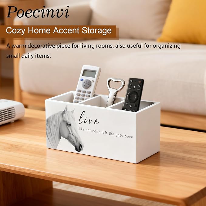 Inspirational White Horse Pen Holder for Home Office Desk, Horse Lover Gifts, Live Like Someone Left the Gate Open Motivational Wooden Box Sign Pencil Holder for Desk Shelf Organizer