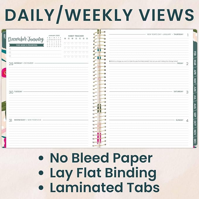 bloom daily planners 2026 Planner (January to December) - 8.5” x 11” Weekly & Monthly Dated Agenda Organizer Book with Stickers & Tabs - Flexible Soft Cover - Pink Poppies