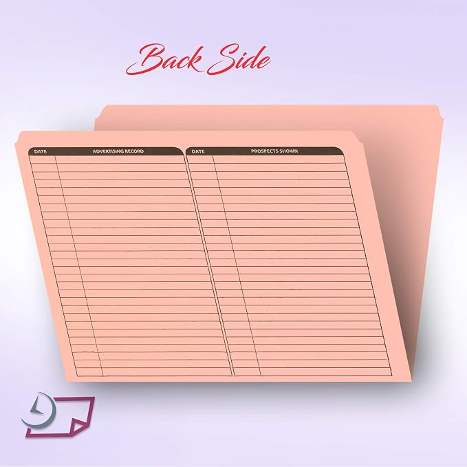 Real Estate Listing Folder - Right Panel List, Pre-Printed on Durable Card Stock with Closing Checklist and Color-Coded Dots for Organizing (Pink, Letter Size | Pack of 25)