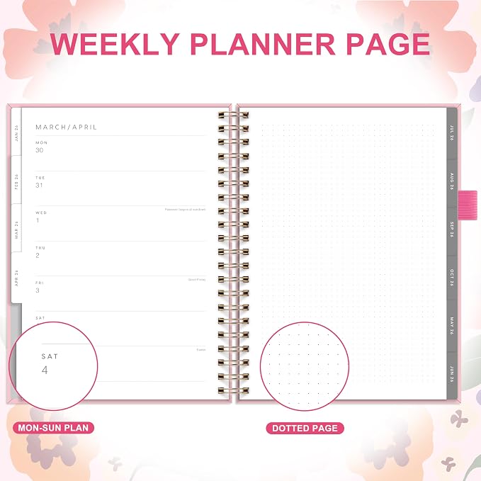 And Per Se 2026 Planner, A4 Size-Daily, Weekly & 18-Monthly Planner, Daily Schedule, Monthly Tabs, 100 GSM Thick Paper(Elegant Florals)