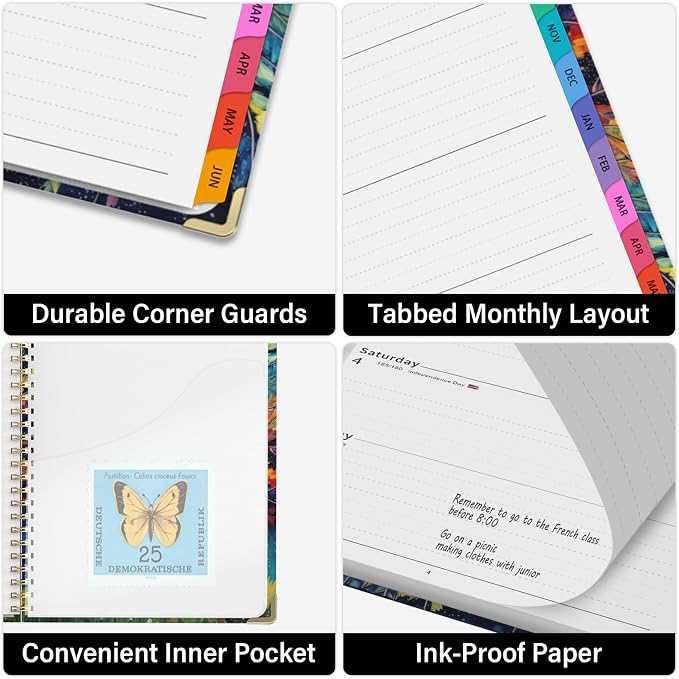 Academic Planner 2026–2027, A4 Hardcover Weekly Monthly Planner, Large 8.5" x 11" School Year Planner July 2026 to July 2027, with Bookmark, Pocket Folder and Sticky Notes, Tree Seasons