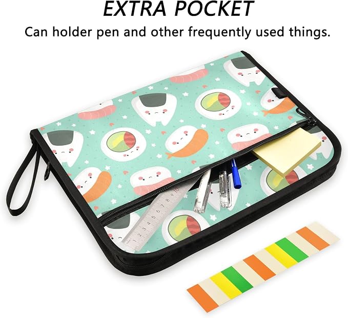 Kawaii Sushi 13 Pockets Expanding File Folder with Sticky Labels Accordion File Folder Document Organizer Letter Size A4 Papers Expandable File Keeper
