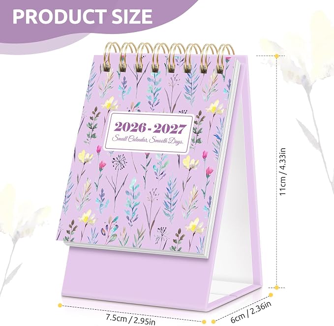 KONVINIT Small Desk Calendar 2026-2027, Purple 2026 Desk Calendar - Runs From July 2026 Until December 2027, 18 Months Mini Desktop Calendar 2026 for School, Home & Office Supplies