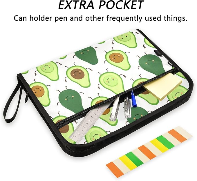 Cartoon Avocado Characters 13 Pockets Expanding File Folder with Sticky Labels Accordion File Folder Document Organizer Letter Size A4 Papers Expandable File Keeper