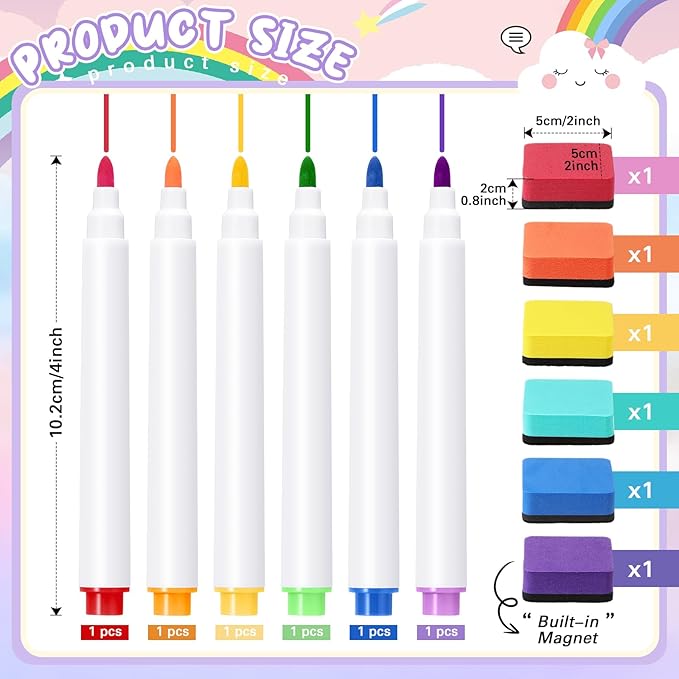 24 Pcs Dry Erase Pocket Reusable Sleeves 10" x 14" Clear Plastic Sheet Protectors with Markers and Mini Dry Erasers for Paper(Rainbow)