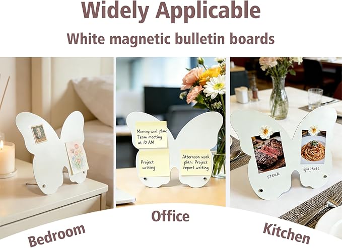 2 Pack Desk Magnet Board,Black Magnetic Board,Metal Magnetic Bulletin Board,Magnet Display Stand with Flower Pins for Home, School, Kitchen, Office (White)