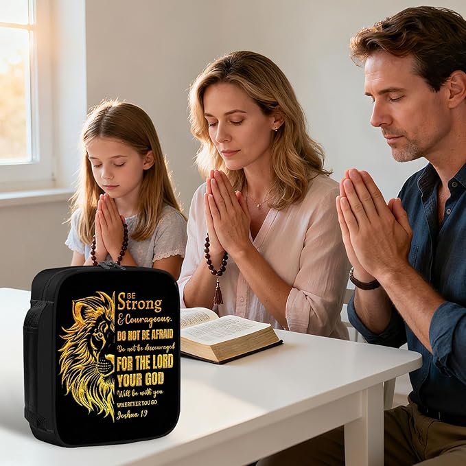 Lion Bible Cover for Men - Christian Gifts for Men, Lion Religious Mens Bible Covers, Bibles Carrying Case Man, Faith Based Cover Case for Bibles, Birthday Gifts Spiritual Catholic, Gold Black