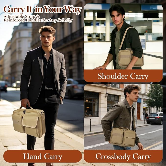 Tactical Bible Cover for Men, Bible Carrying Case with Multiple Pockets & Top Handle & Shoulder Strap & MOLLE System, Bible Bag for Church, Study, Travel, Bible Protector and Christian Gift (Apricot)
