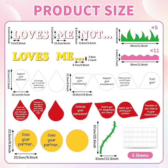 Valentine's Day Bulletin Board Valentine Classroom Decorations Healthy Relationship Cutouts with Borders DIY Floral Bulletin Board Set for Craft Projects School Home Office Wedding Wall Decor