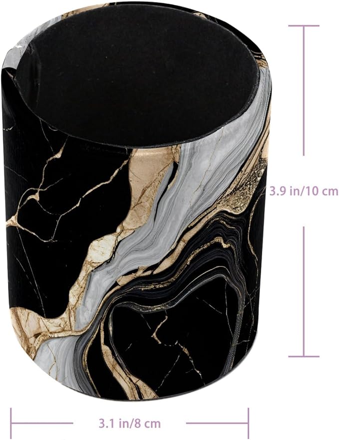Leather Pen Holder for Desk, Black White Gold Marble Makeup Brushes Holder Pencil Cup Multifunctional Desktop Organizer Caddy for Home School Office Desk Accessories