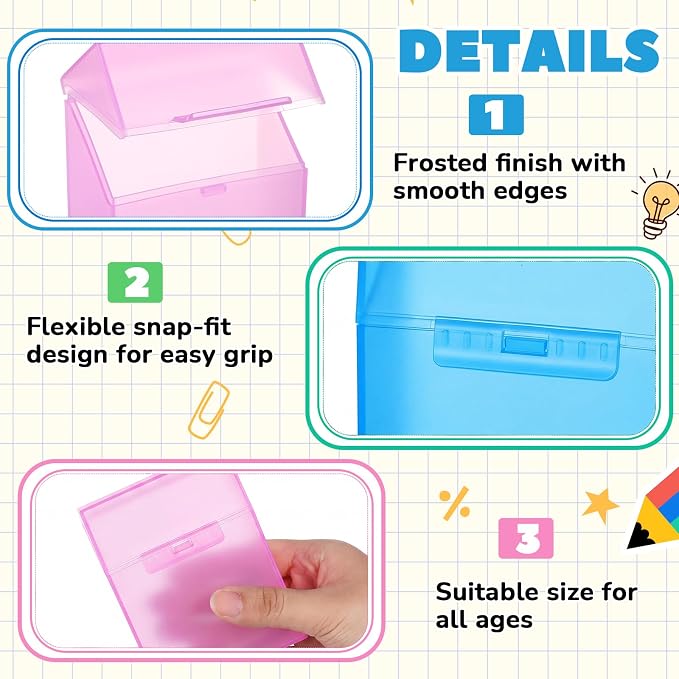 Clabby 4 Pcs Plastic Crayon Organizer Case for 24 Count Crayons Kids Art Supply Storage Box with Lid, Portable Holder for Classroom Home Travel, Fits Standard 24-Pack Crayon (Blue,Pink)
