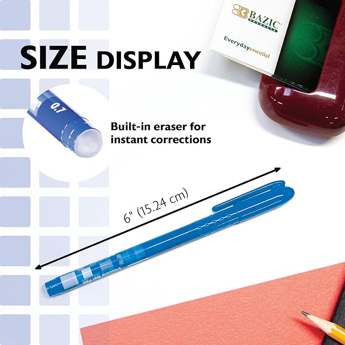 BAZIC PRODUCTS Frizz Erasable Gel Pens, 0.7mm Medium Point, Blue Ink, Smooth Writing & Drawing Planner, 2 Per Pack, 144-Pack