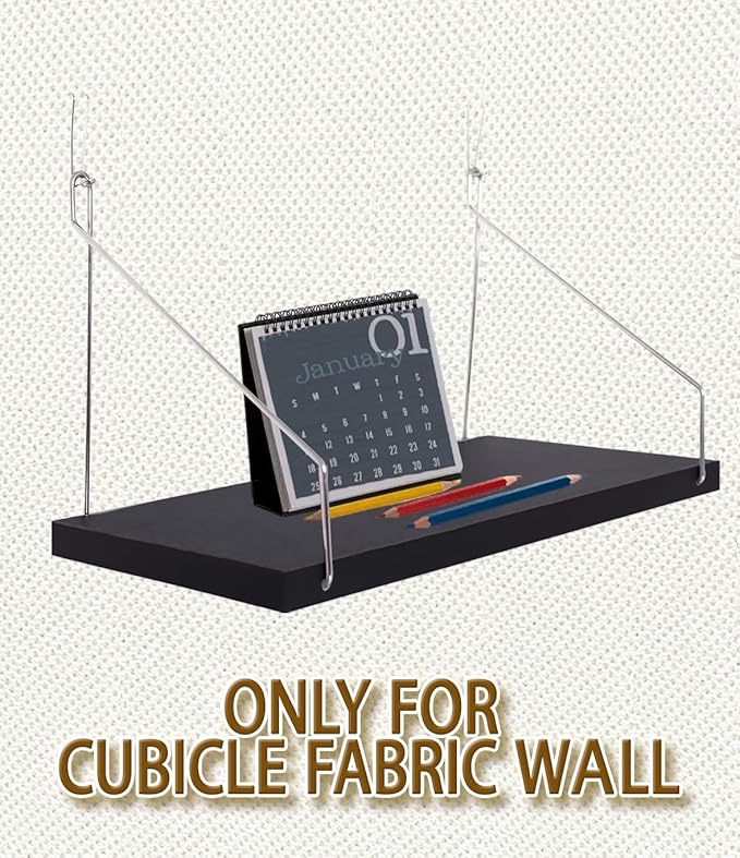 1-Pack Cubicle Shelf For Fabric Walls With Hooks：12x6.0in Black Wooden Cubicle Shelf Hanging Silver Bracket Use For Office Cubicle Accessories For Office Stylish Cubicle Decorations For Women Desk