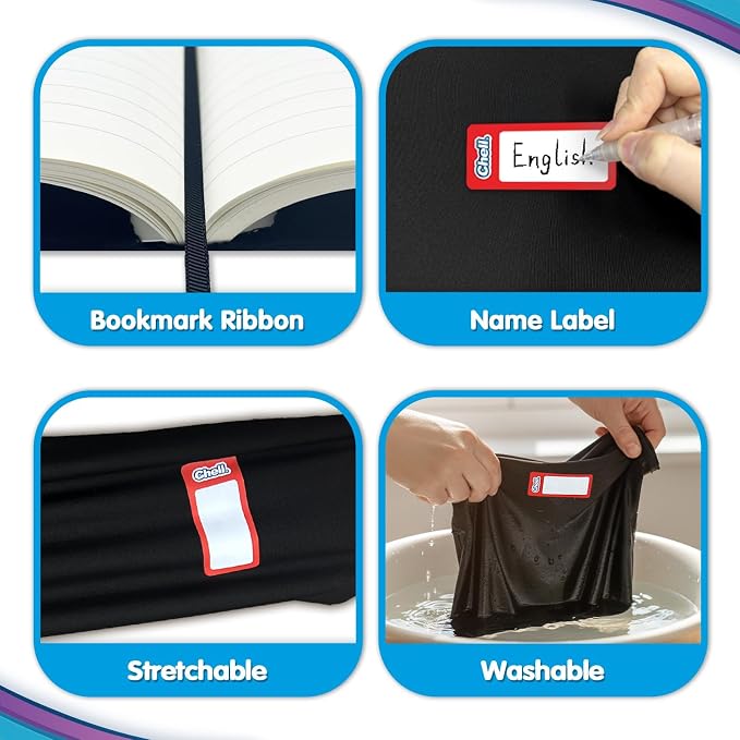 Chell Black Fabric Book Covers 6"x9", Book Sox Up to 8.5"x9.5", Stretchable and Reusable Book Protector, for Paperback and Hardcover, Pack of 6
