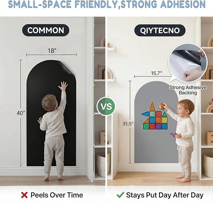 Magnetic Arch Wall Decal: Small 15.7" x 31.5" Peel and Stick Chalkboard with Strong Adhesive - Playroom Decor & Montessori-Inspired Spaces for Toddlers Ages 1–5 (Quiet Gray)