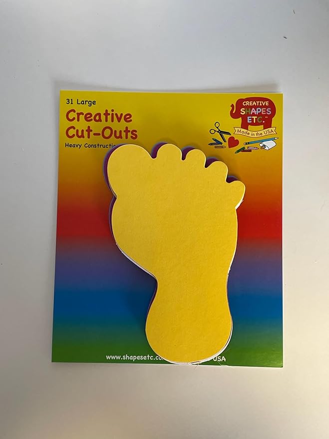Foot Large Assorted Color Creative Cut-Outs 31 pcs 5.5in Classroom Footprint Crafts FEET Decorations Holiday Bulletin Boards Kids School Craft Projects Teacher Supplies Made in USA