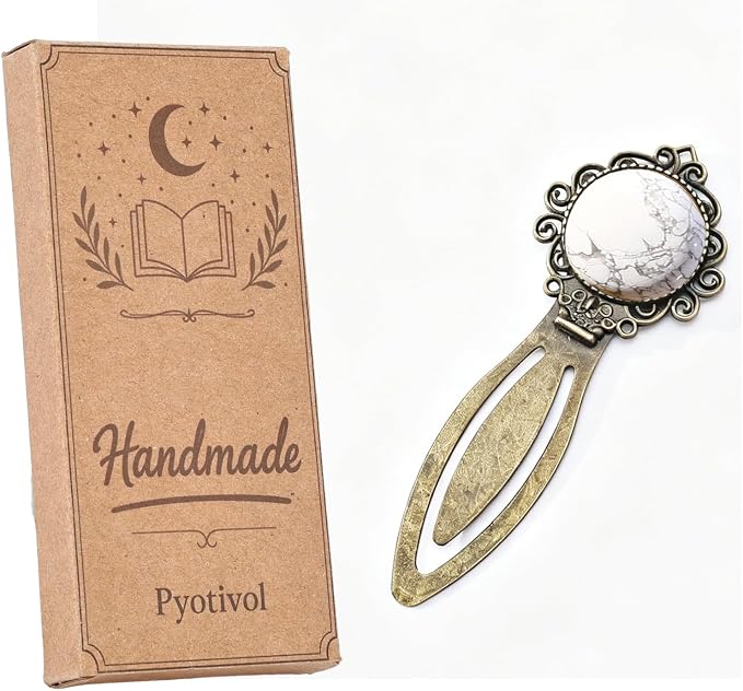 1Pcs Vintage White Howlite Bookmark with Natural Crystal Stone - Fantasy White Howlite Bookmark for Reading Women, Men, Book Lovers, Girls and Teachers Bookmarks