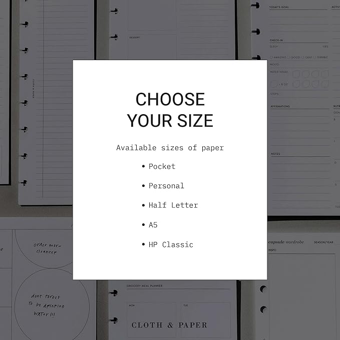 Cloth & Paper Task Planner Inserts – HP Classic Size 7 x 9.25 Inches | 9-Ring To-Do List 15 double sided Daily Planner Organizer | Minimalist Design | Premium Paper for Notes & Reminders
