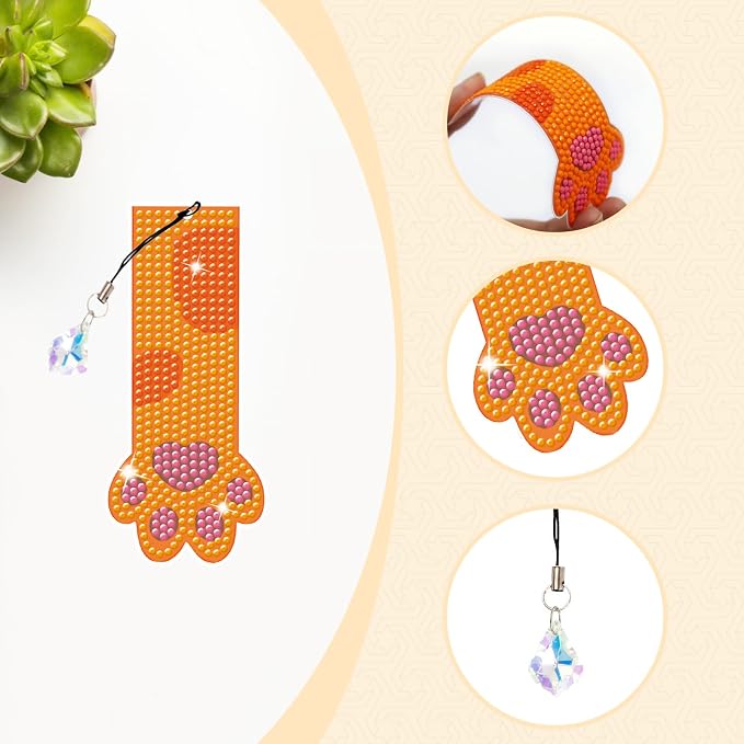 6 PCS Art Bookmarks Kits Diamond Painting Bookmark Cat Paw Bookmarks DIY Bookmark Kit with Tool Accessories Suitable for Adults