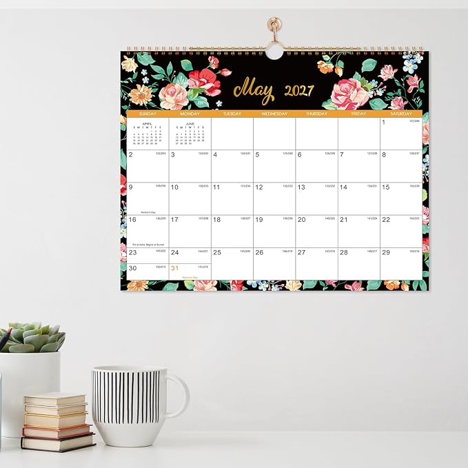 Calendar 2026-2027 - Wall Calendar 2026-2027, Jul. 2026 - Dec. 2027, 15" x 11.5", 18 Monthly Wall Calendars, Twin-Wire Binding + Hanging Hook + Thick Paper + Julian Dates - Floral