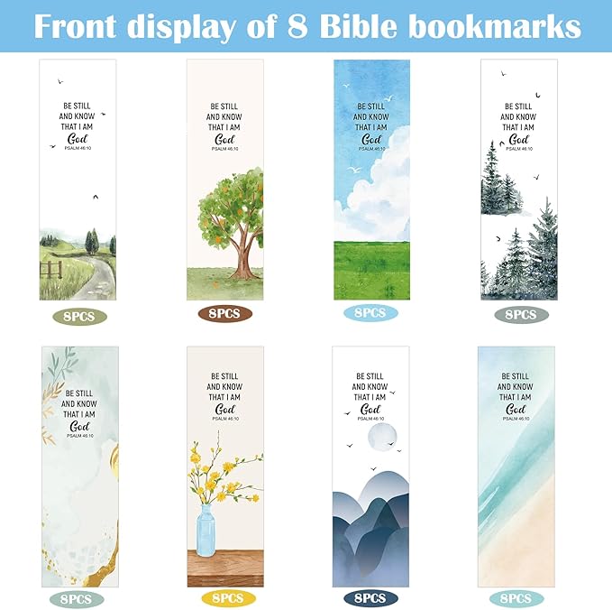 Qilery 64 Pieces Books of the Bible Bookmarkers Large Print Christian Gifts Book Markers for Reading Christian Religious Bookmarks for Lovers Readers Office Supplies Gift
