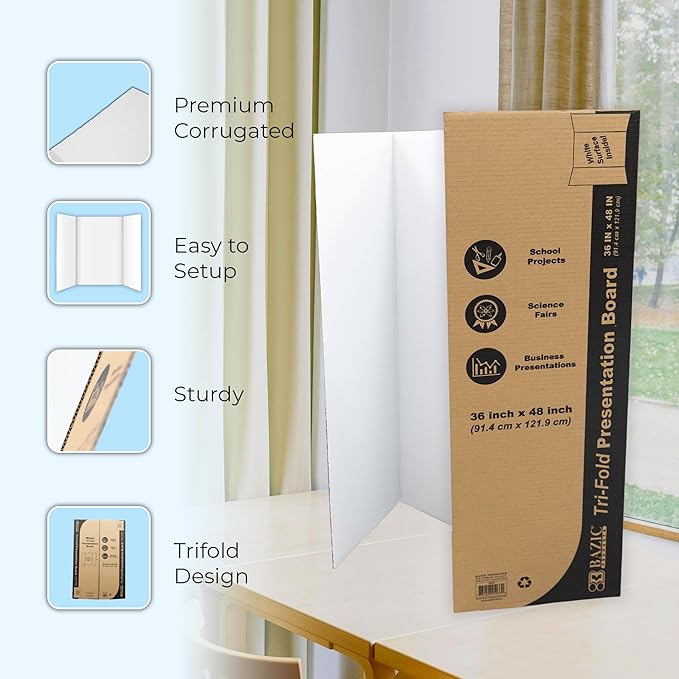 BAZIC 36" X 48" White Tri-Fold Corrugated Presentation Board (Case of 24)