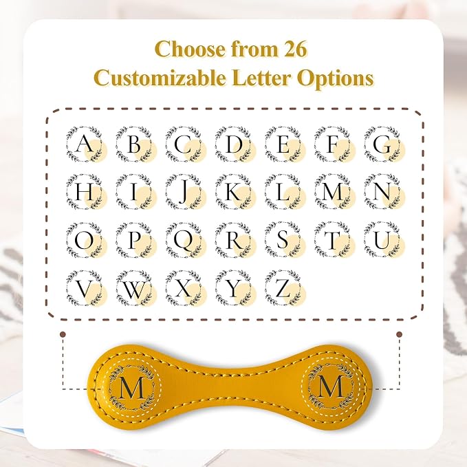 Personalized Leather Magnetic Bookmark with Pen Holder – Custom Initial Design for Readers（Yellow-M）