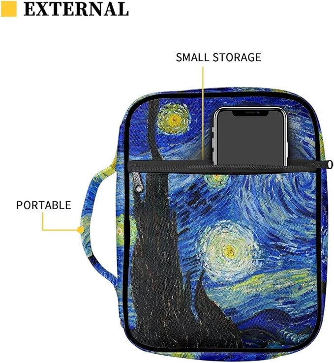 Suobstales Night Sky Bible Cover for Women Men, Starry Sky Carrying Book Case Church Bag Bible Protective with Handle and Zippered Pocket Bible Holder