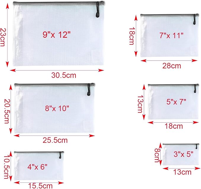 Plastic Mesh Zipper Pouch Document Folders Bag Zip File Bags for Office Supplies Storage-15 Pcs (Multicolor, 6"x 8")