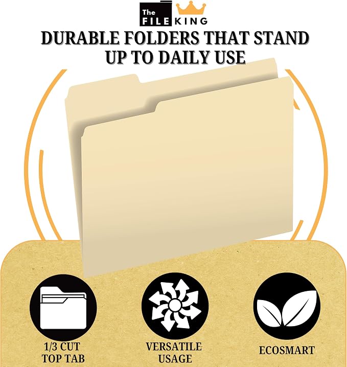 The File King 1/3 Cut File Folders Letter Size - 500 Bulk Pack | Manilla Folders 8.5 x 11 | USA Made | Assorted 3 Tab Color Manila File Folder | Heavy Duty Office Supplies | Basic Paper File Folder