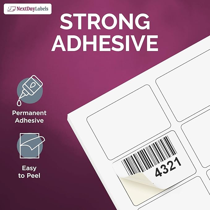 NextDayLabels 3.38x2.33 Inch Rectangle Stickers White Blank Labels for Laser Inkjet Printer - 8 Per Sheet Self-Adhesive Shipping Address Mailing Made in USA - 800 Labels