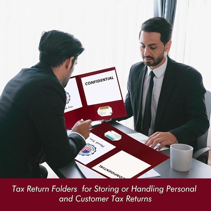 20 Pcs Tax Return Folders Bulk - Letter Size 2 Pocket Folders with Gold Printed Label for Tax Professionals & Storing Handling Personal Customer(Dark Red)