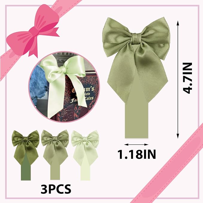Gradient Green Satin Bow Bookmark Anniversary Coquete Book Mark Mini Green Satin Ribbon Bows Appliques Craft Bowknot for Book Lovers Gift