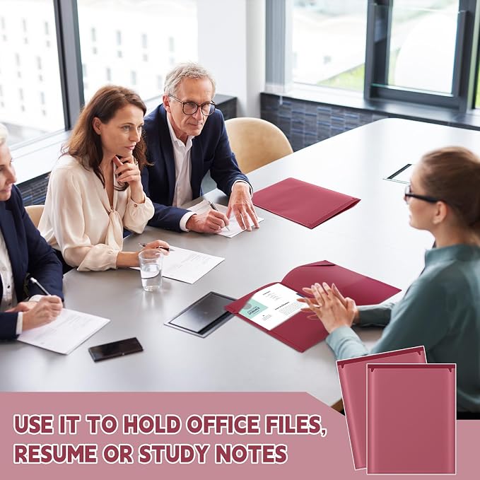 Henoyso 36 Pack Dark Red Plastic Folders with Clear Front Pockets Heavy Duty File Folders with 2 Pockets and Card Slot for Student Communication School Office Presentation Report