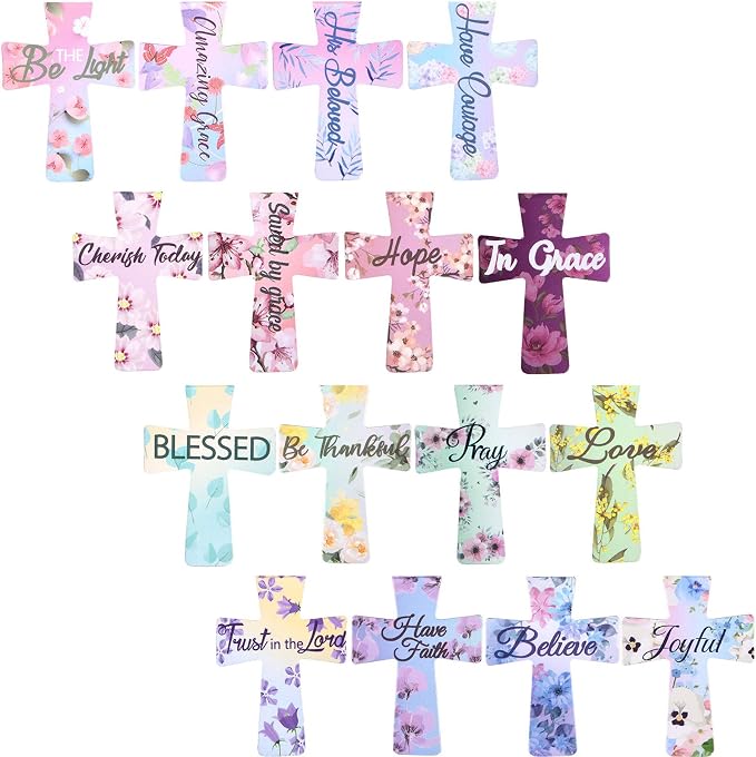 Outus 48 Pieces Magnetic Bookmarks Cross Christian Magnetic Page Markers Religious Bible Verses Bookmarks for Mother's Day Women Student School Reading Gifts Church Bible Study Group (Floral Style)