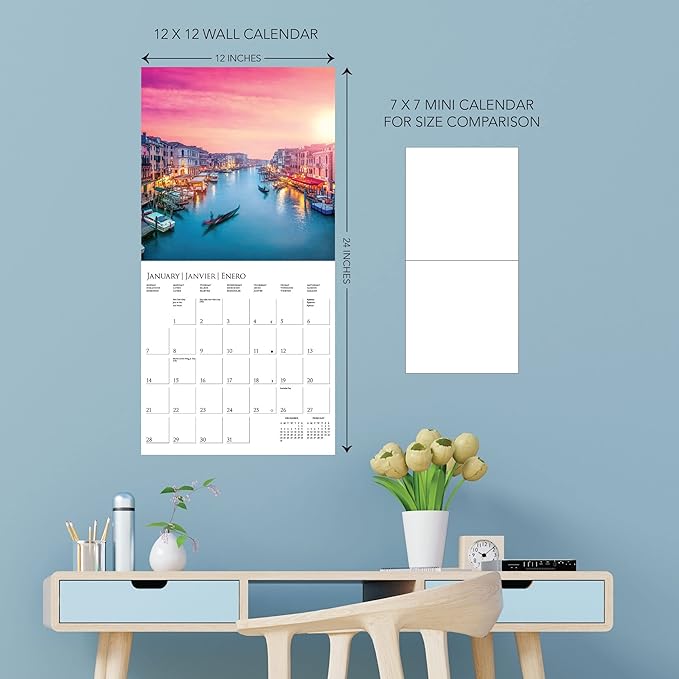 Graphique 2024 Italia Wall Calendar | 12” x 12” | Thick Paper | Home & Office Organizer | Large Monthly Grid | 3 Languages & Marked Holidays | 4 Month Preview Page for 2025