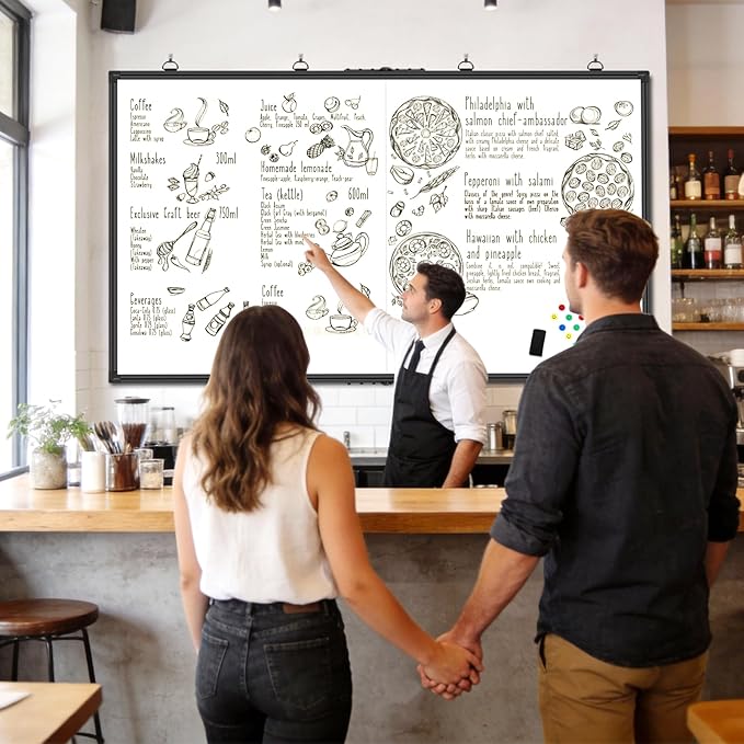 72"x40" Extra Large Magnetic Whiteboard - Pro-Grade Non-Glare Coated Surface, Wall Mounted Dry Erase Board with Black Aluminum Frame for Conference Room & Agile Team (Full Kit Included)