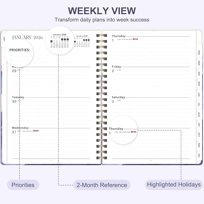 2026 Planner, Weekly and Monthly Calendar Academic Planning Book, Jan 2026 - Dec 2026, Agenda Calendar Planner for Office Supplies and Desk Accessories - A5 (6.3" x 8.5") (Mountain Mist)