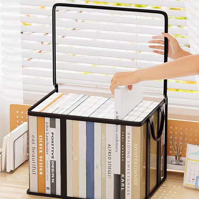 2 pcs Transparent PVC Book Storage Box, Foldable with Handle, Large Capacity Student or Office Book Organizer