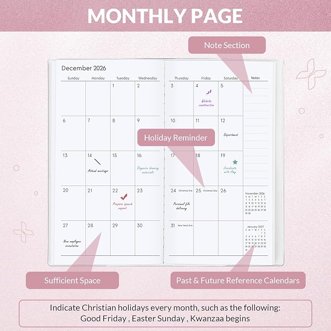 KONVINIT Christian Pocket Calendar 2025-2027, Monthly Planner 2025-2027 - 3.7" x 6.7" - Runs from July 2025 Until December 2027, Pocket Calendar 2026 with PVC Cover for Office, School & Home Supplies