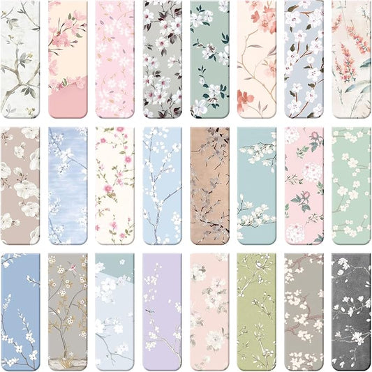 Dianelhall 24 Pcs Magnetic Bookmarks for Women Floral Book Markers Women's Day Gifts Flower Bookmark Assorted Book Magnets Page Markers Clip Bookmarks for Books Lovers Students Teachers Reading