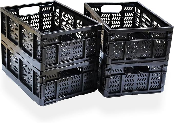 4-Pack Plastic Storage Crates,20L Foldable Baskets,Collapsible Crates, Storage Baskets and Bins for Toys, Home Storage, Office Products, Gifts(Black)